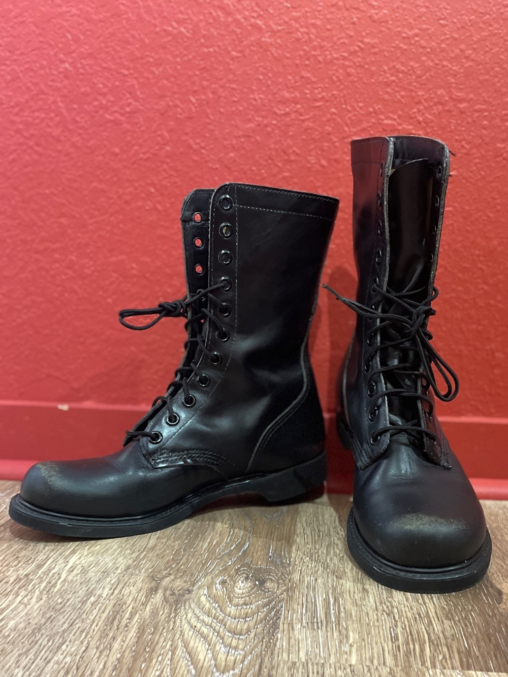 Men's Black Leather Lace-Up Combat Boots